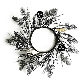 Skull hand bone ferns wreath