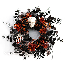 Orange Dahlia skull wreath